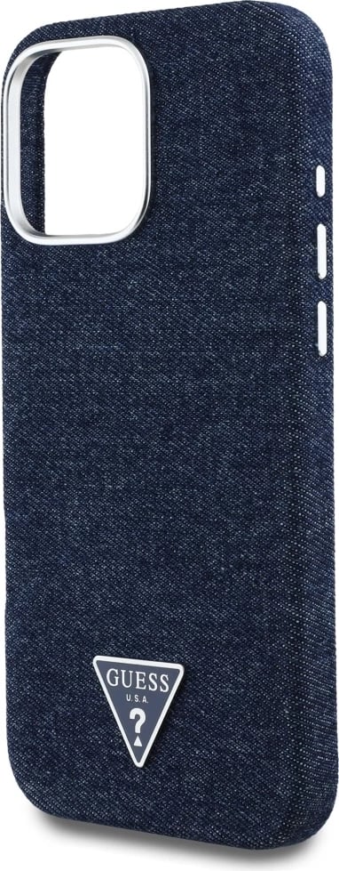 Mbështjellës Guess Denim Triangle Logo MagSafe për iPhone 16 Pro, Kaltër