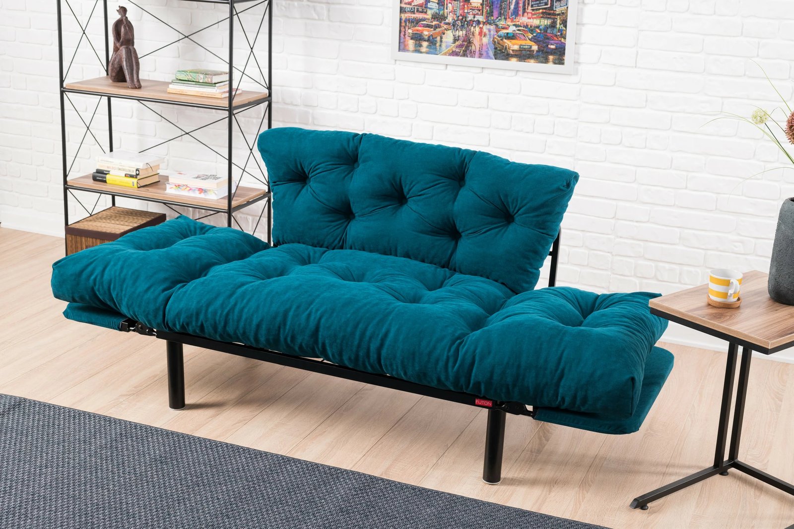 Divan-krevat dy ulëshe, ngjyrë petrol blue, Atelier del Sofa, Nitta