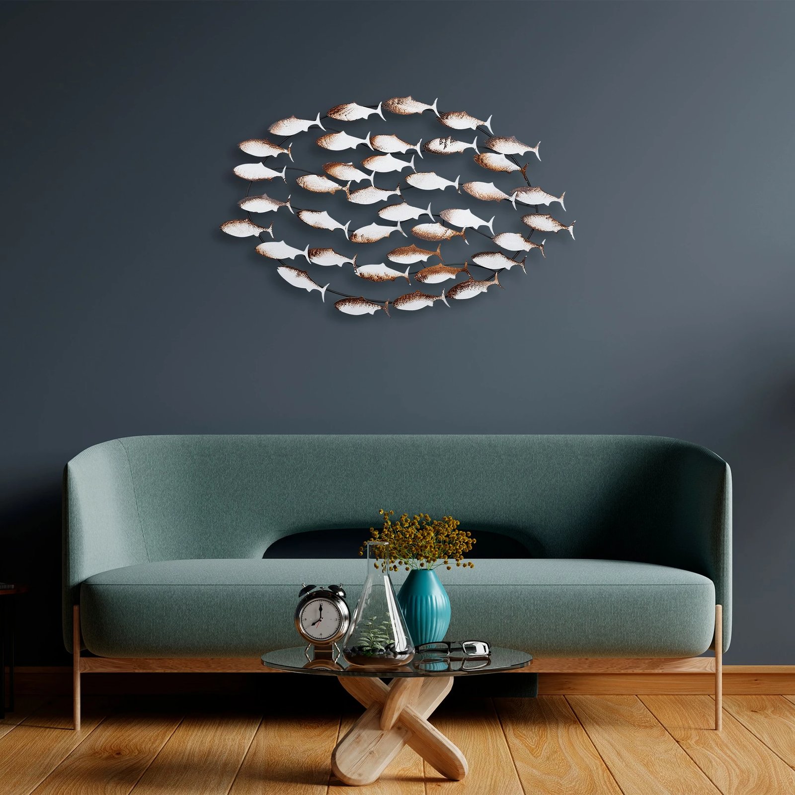 Aksesor dekorativ metalik për mur, Wallity, Alabalık, shumëngjyrësh, 94x58x5cm