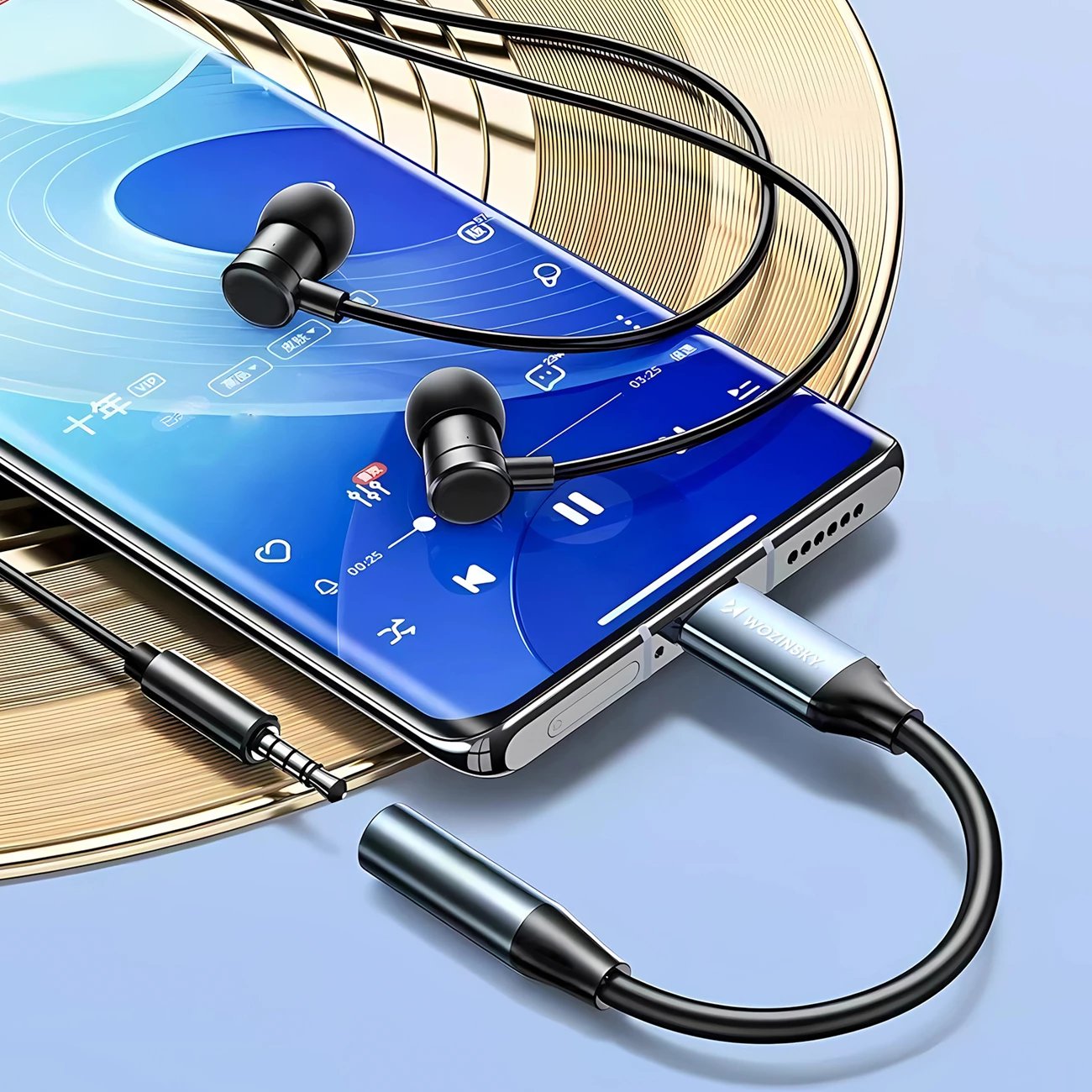 Përshtatës USB-C në 3.5 mm mini jack, Wozinsky, WACM-01, HiFi audio, OMTP/CTIA, alumini, i zi