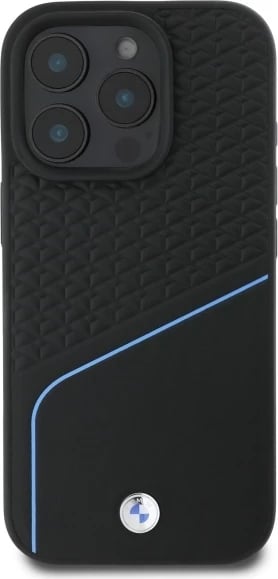 Mbështjellës BMW Sign Leather Textured And Line MagSafe për iPhone 16 Pro Max, i zi