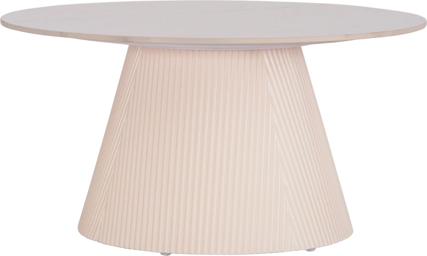 Tavolinë kafeje DUNCAN, sipërfaqe qeramike, bazë MDF, ngjyrë krem e bardhë, Φ80x41H cm.