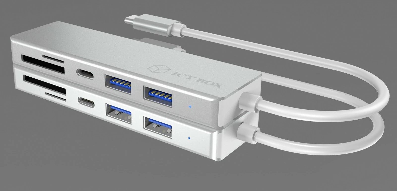 HUB USB Type-C IcyBox IB-HUB1413-CR me 3 porta USB dhe lexues kartelash, Argjend