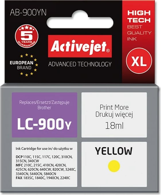 Ngjyrë zëvendësuese Activejet AB-900YN për printer Brother, 17.5ml, i verdhë