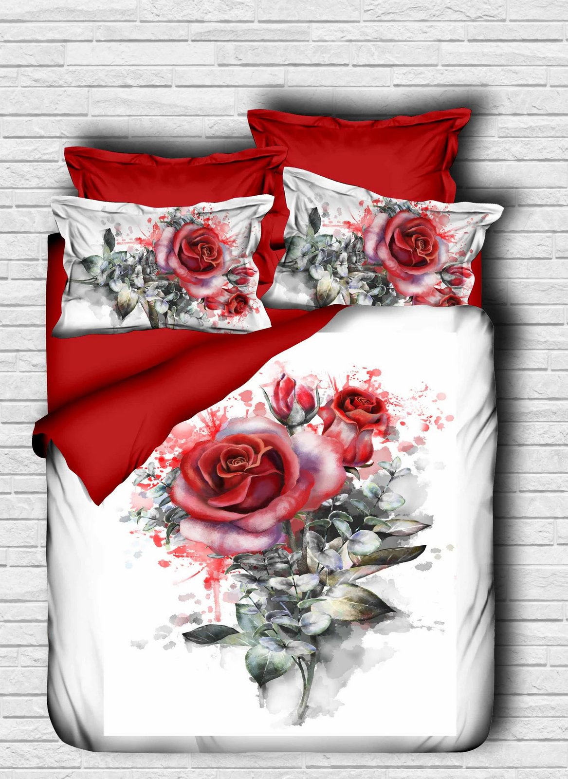 Set mbulesë për jorgan king size, L'essentiel, ngjyrë e kuqe, e bardhë dhe e gjelbër, 3 copë