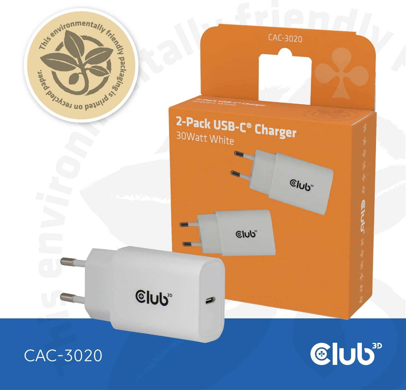 Karikues USB-C Club3D CAC-3020 30W, 2 copë, i bardhë
