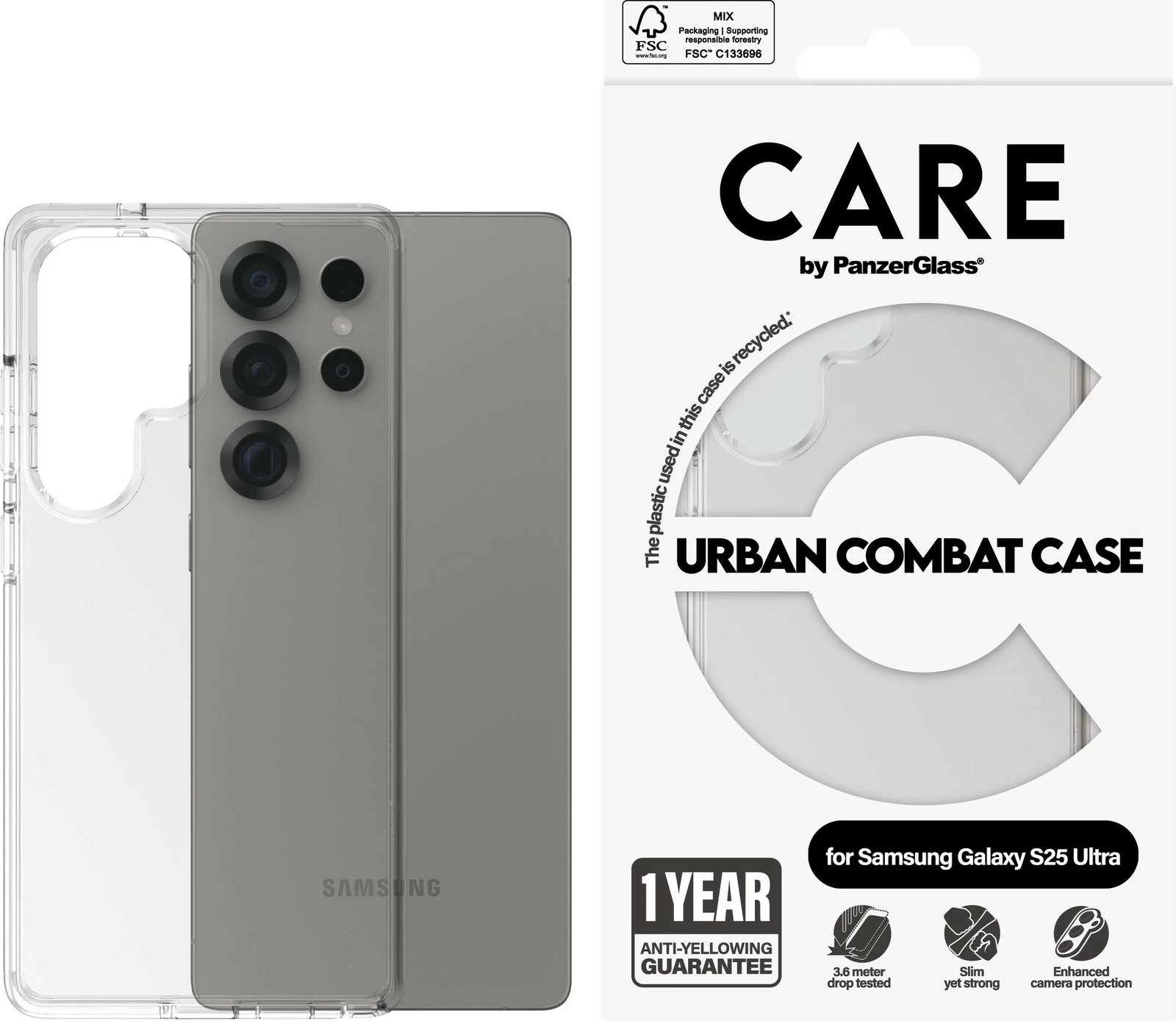 Mbështjellës PanzerGlass CARE Flagship Case Clear për Samsung Galaxy S25 Ultra, transparent