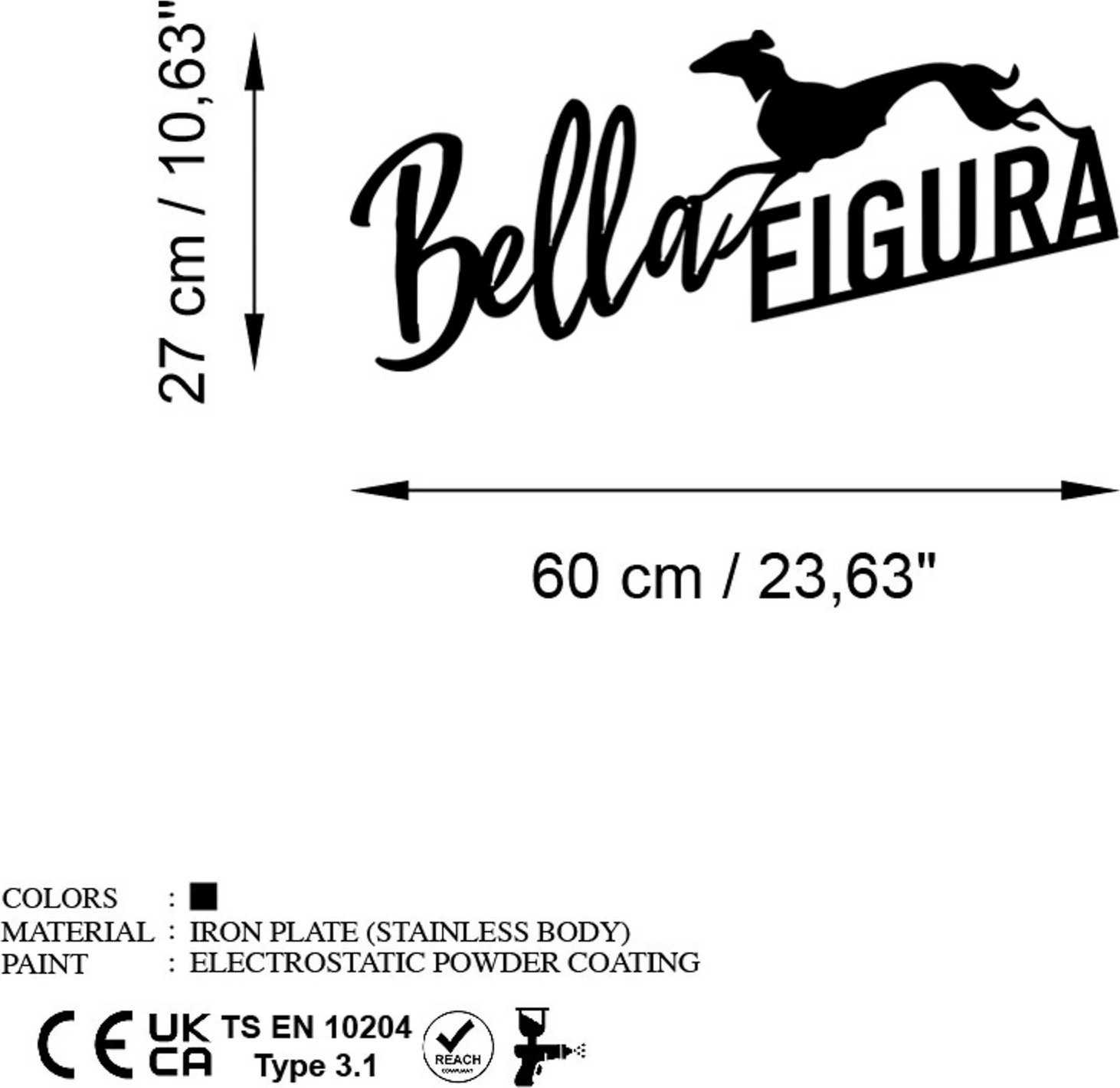 Aksesor dekorativ metalik për mur, Wallity Bella Figura 3, ngjyrë e zezë, 60x27cm