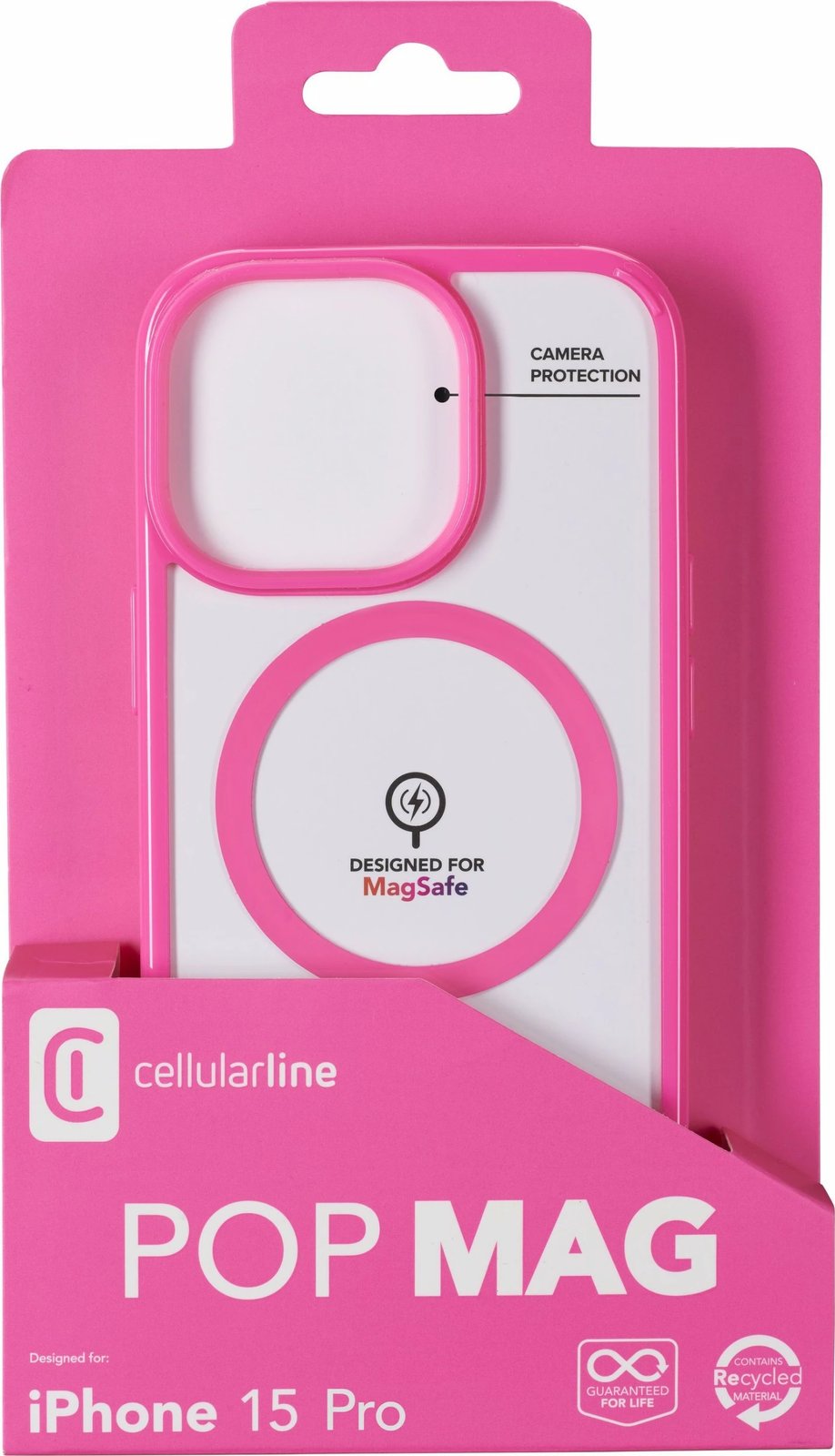 Mbështjellës Cellular Line Pop Mag për iPhone 15 Pro, MagSafe, fuchsia
