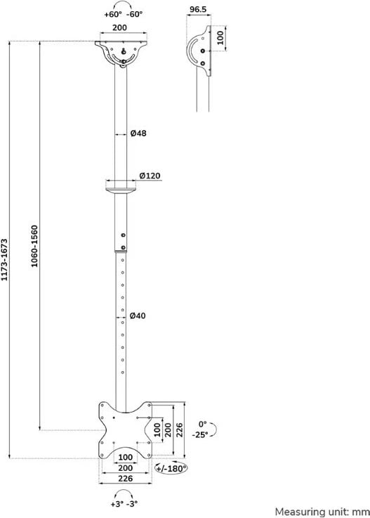 Mbajtës tavani për TV/monitor Neomounts CL35-340BL12, 23-42 inç, i zi