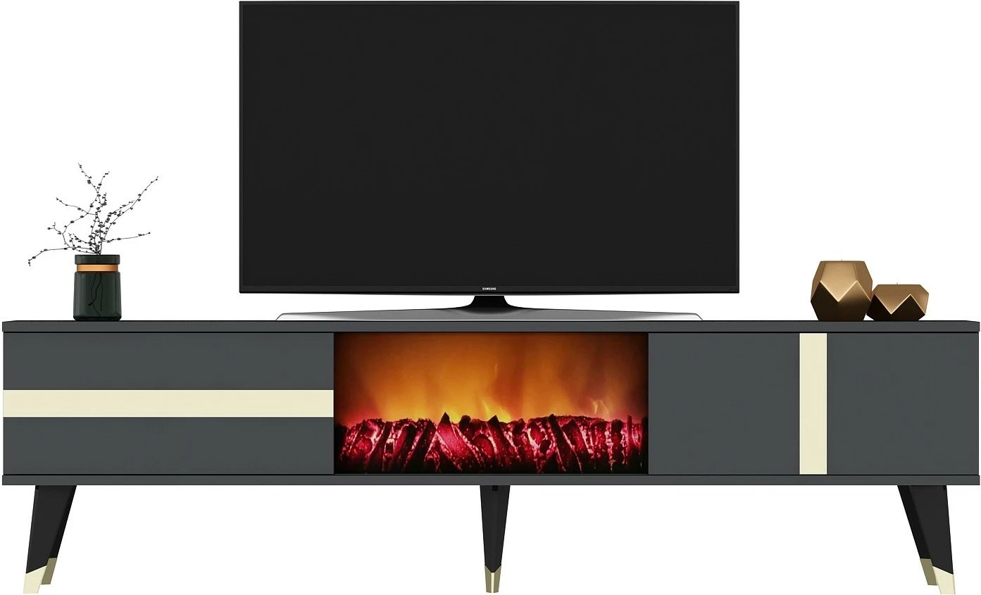 Komodë TV Hanah Home, me oxhak elektrik, anthracite, ari