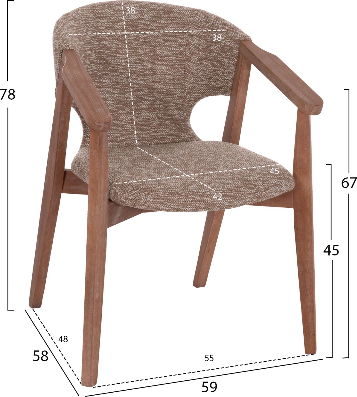 Karrige me mbështetëse për ngrënie YEGER, dru ahu, ngjyrë e bardhë e lehtë-kafe, FH9995.03, 59x58x78cm