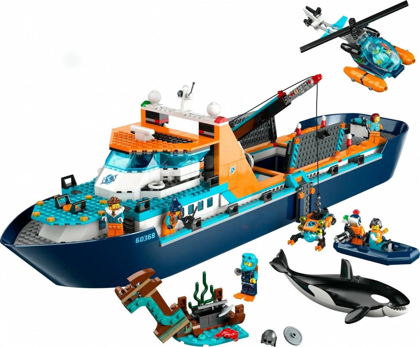 Set LEGO City Arctic Researcher Ship 60368, 815 pjesë, për fëmijë, Blu/Portokalli