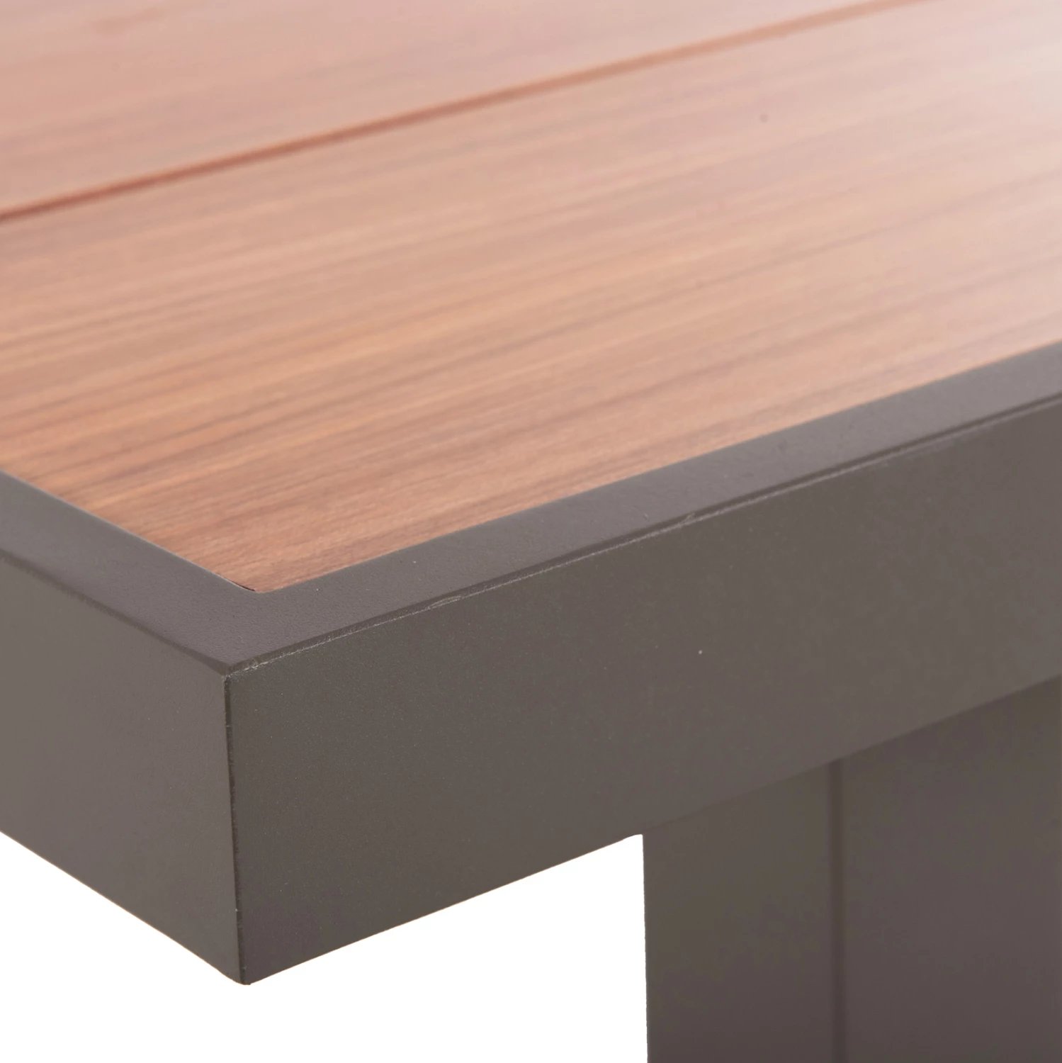 Tavolinë alumini për jashtë, GOBAR FH6060.04, ngjyrë shampanjë me sipërfaqe tavoline si dru, 240x105x75 cm