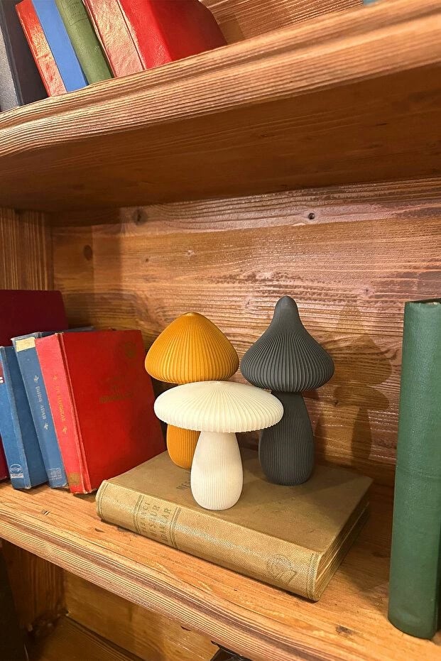 Set dekorativ kërpudhash, 3 copë, ngjyrë e bardhë, ari, gri, Evila Originals