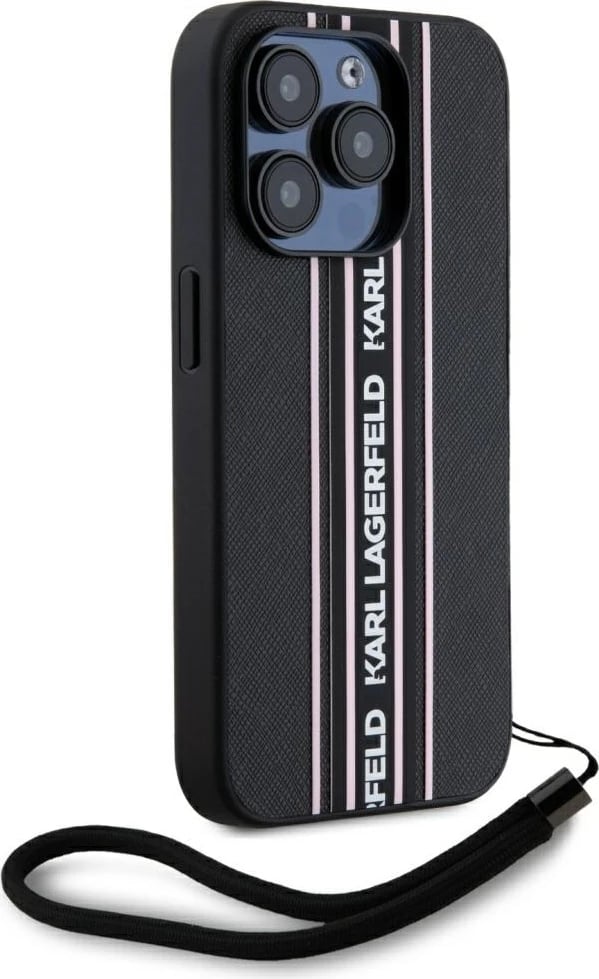 Mbështjellës Karl Lagerfeld Saffiano Athleisure Stripes Cord për iPhone 15 Pro Max, Rozë