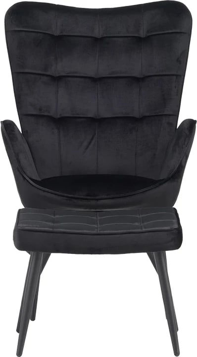 Fotel me stol Dorita, kadife e zezë, këmbë metalike të zeza, 68.5x76x103cm