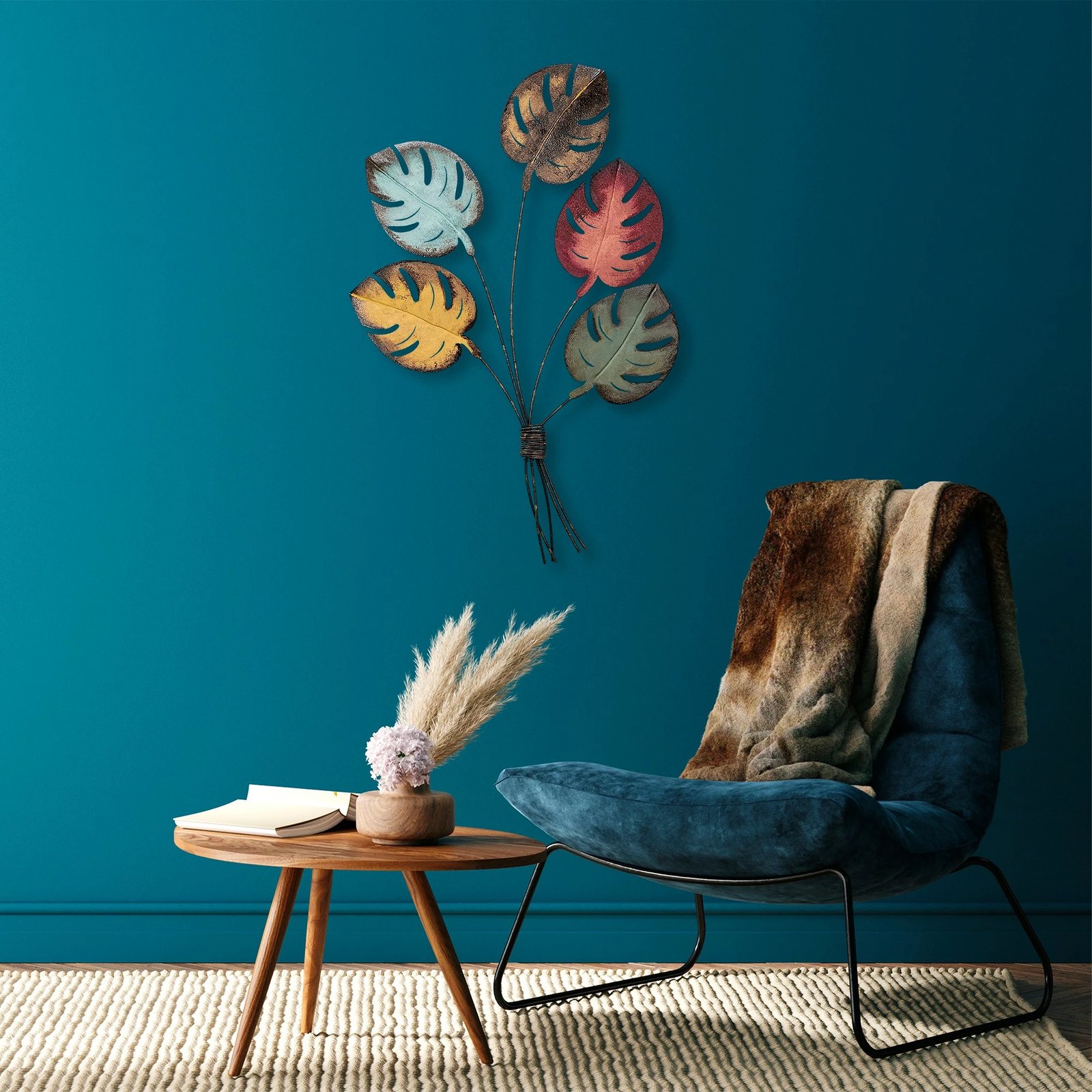 Aksesor dekorativ metalik për mur, Wallity Monstera, shumëngjyrësh, 67x100x4cm