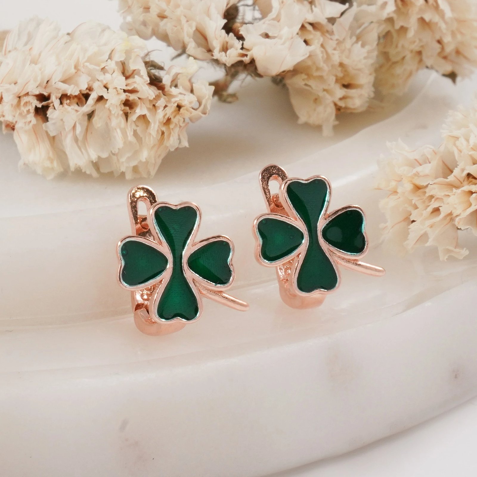 Vathë argjendi Jumeon, ngjyrë ari rozë dhe e gjelbër, 10562YSL