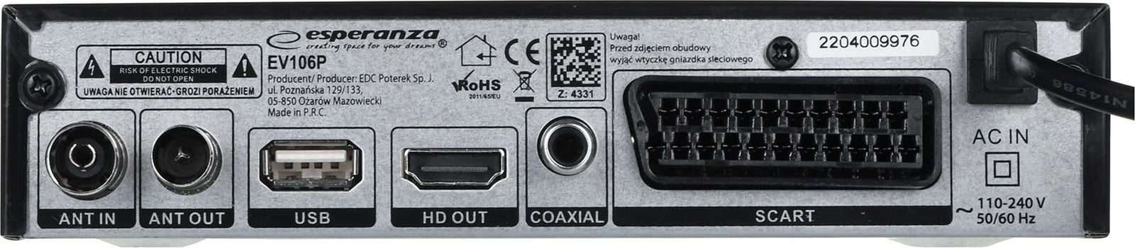Resiver me telekomandë Esperanza EV106P, DVB-T2, i zi