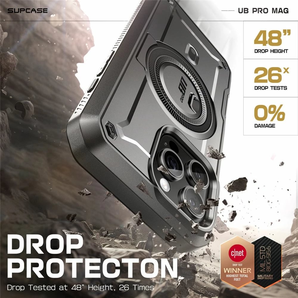 Mbështjellës Supcase Unicorn Beetle Pro Mag për iPhone 16 Pro Max/16 Plus, MagSafe, i zi, me klip rripi