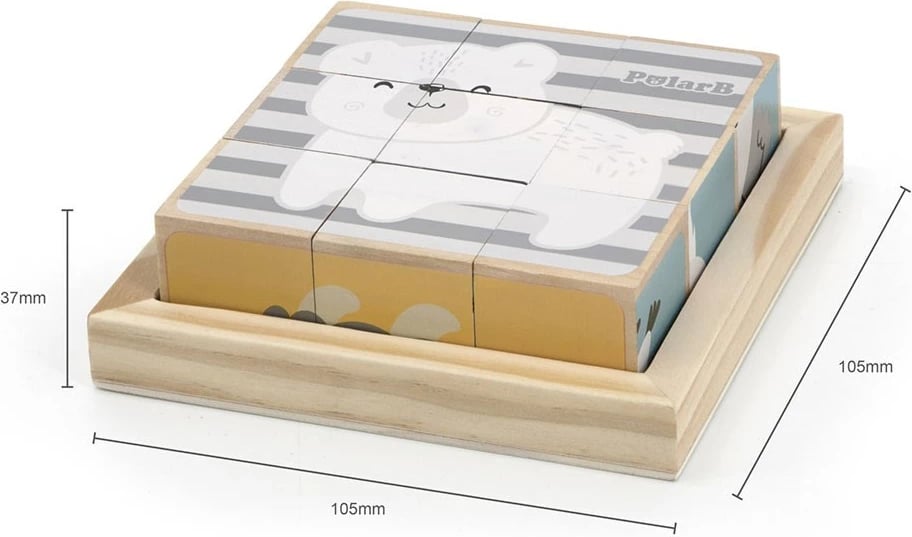 Puzzle me kuba druri, Viga, 9 pjesë kafshë, multingjyrëshe