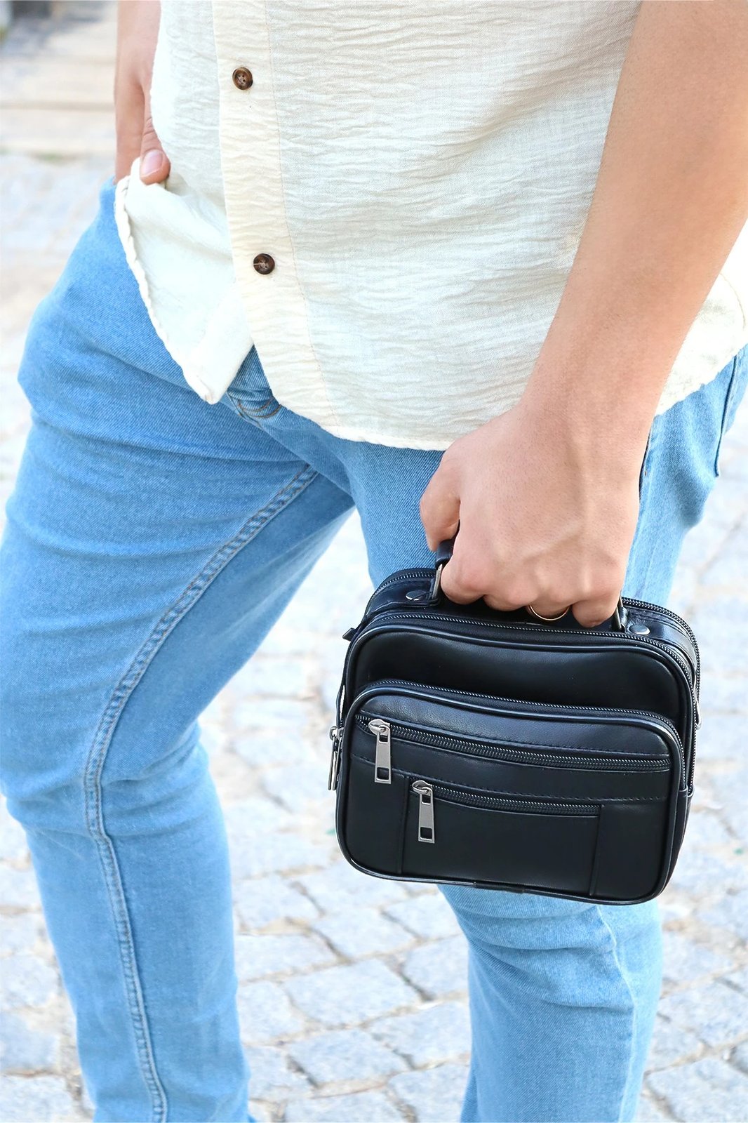 Çantë krahu prej lëkure, ngjyrë e zezë, Zoozie Bags, HDYKEVOC0001