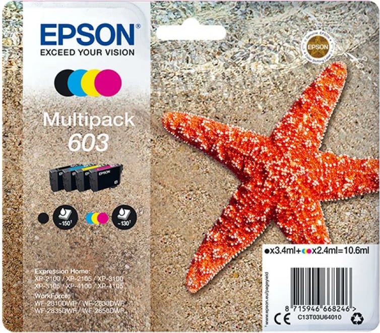 Fishek boje, Epson 603 C13T03U64010, standard, 4-ngjyra, Black/Cyan/Magenta/Yellow, multipack