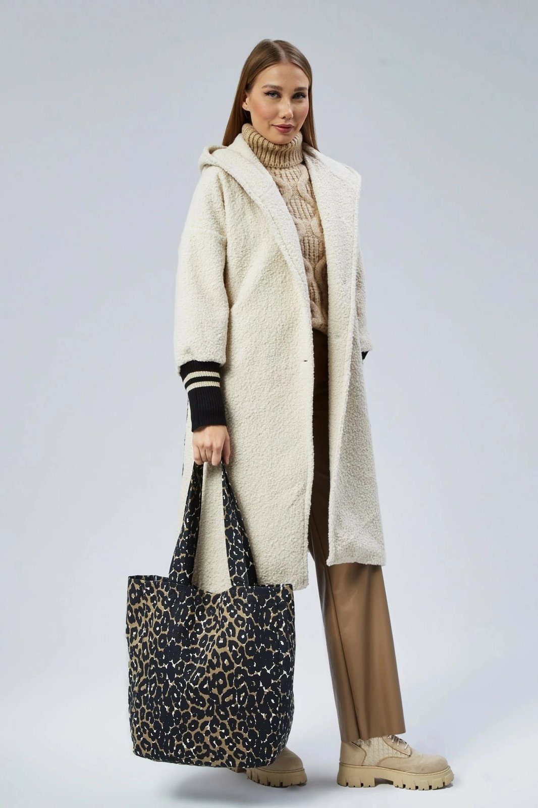 Çantë tote Zoozie Bags, 2267, krem me leopard