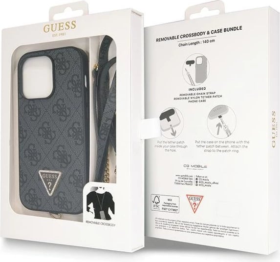 Mbështjellës Guess GUHCP14LP4TDSCPK për iPhone 14 Pro, Crossbody 4G Metal Logo, i zi me rrip