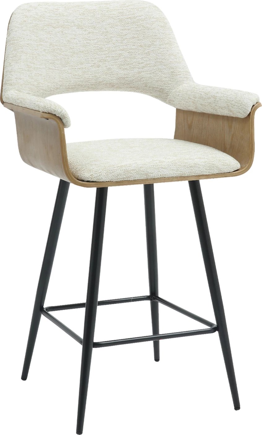 Karrige për bar, lartësi mesatare, CLIPP, FH9987.02, këmbë metali të zeza, pëlhurë ecru, 57.5x53x98H cm, set prej 2 copash