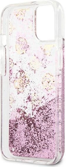 Mbështjellës Guess Peony Liquid Glitter për iPhone 13 mini 5.4", Rozë