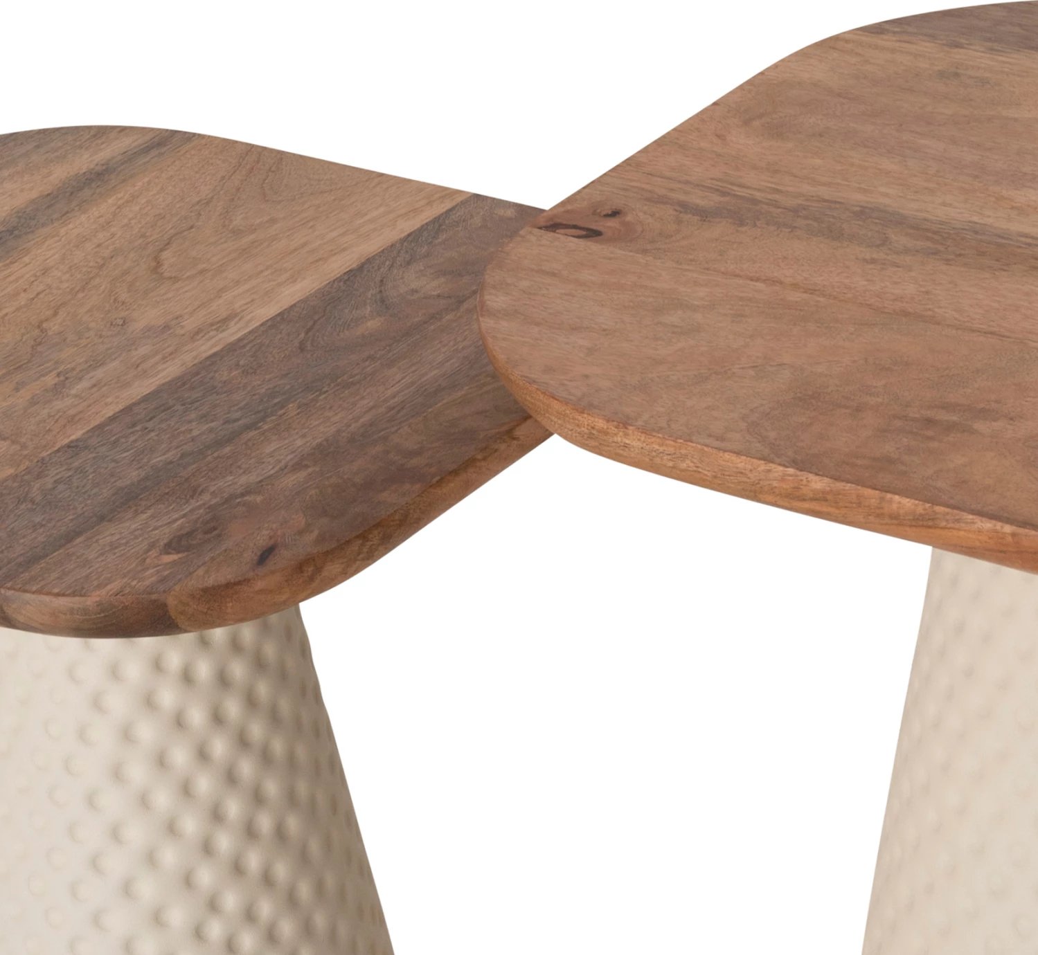 Tavolina kafeje 2 copë GOLFER, bazë metalike, ngjyrë fildishi, sipërfaqe mango katrore