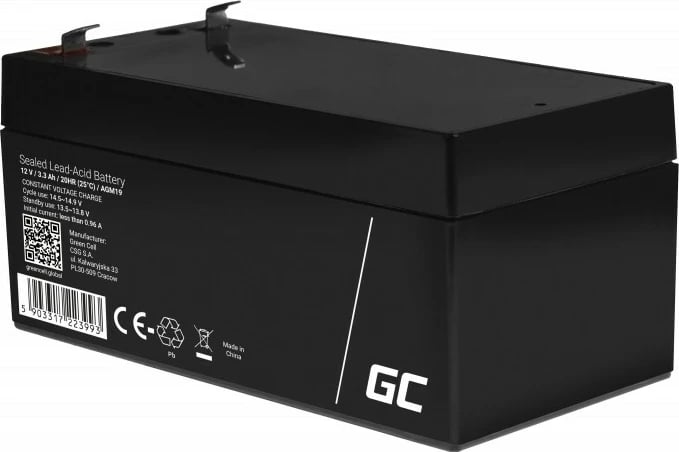 Bateri AGM, Green Cell, AGM19, 12V 3.3Ah, e zezë