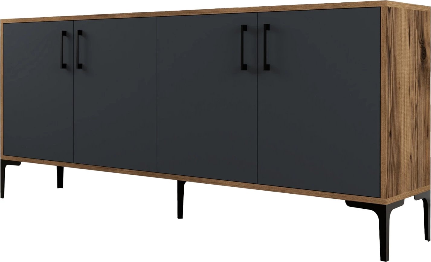 Bufe melamine, ngjyrë arre me dyer gri qymyr, 180x35x78H cm, FH9428.01