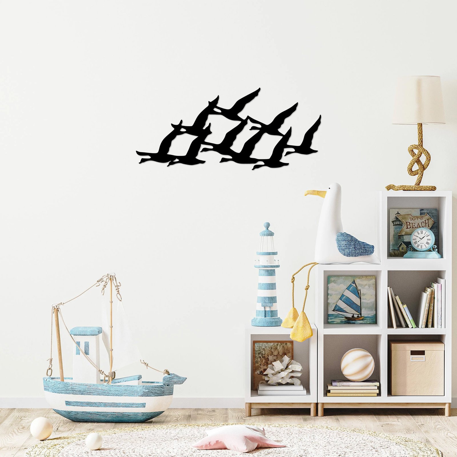 Aksesor dekorativ muri prej metali, zogj migrantë, ngjyrë e zezë, 29x70cm