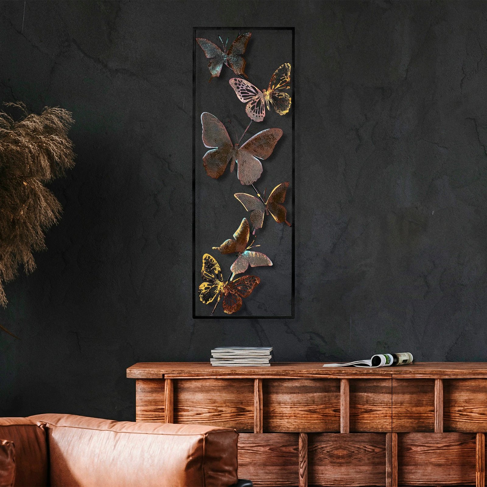 Aksesor dekorativ metalik për mur, Wallity Tavus 2, shumëngjyrësh, 32x90x4cm