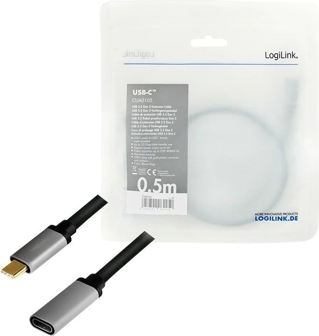 Kabllo USB-C LogiLink CUA0105, 0.5m, 4K/60Hz, Zezë/Gri