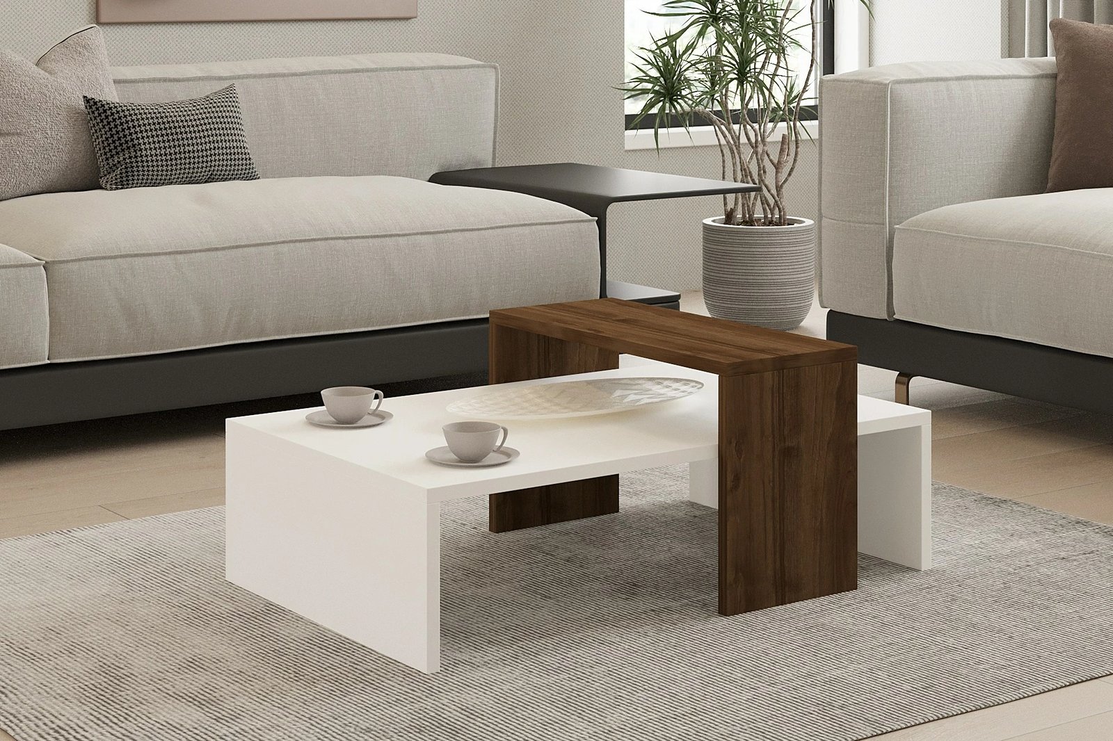 Tavolinë kafeje Hanah Home, Glow, e bardhë dhe arre