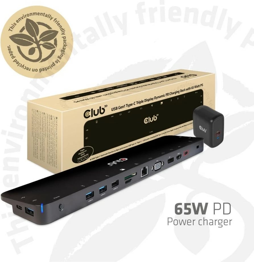 Doking stacion Club3D USB-C 3.2, 7xUSB/DP/HDMI/LAN/Audio, 65W, i zi