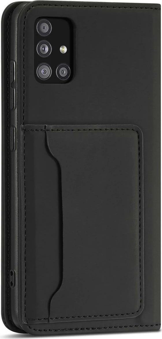 Mbështjellës Hurtel Magnet Card Case për Samsung Galaxy A12 5G, me portofol dhe mbajtëse, i zi