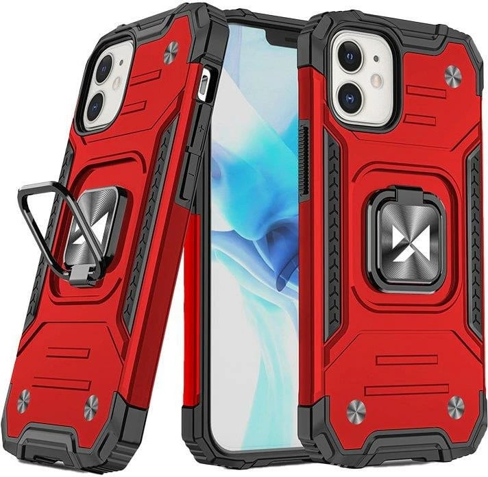 Mbështjellës Wozinsky Ring Armor për iPhone 14 Plus, me unazë dhe mbajtëse, e kuqe