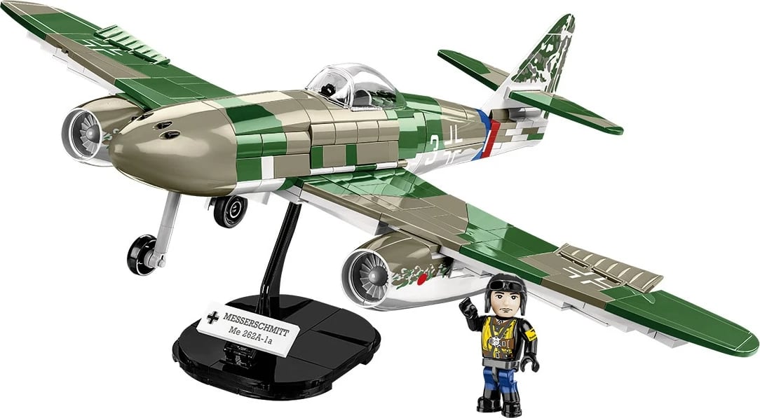 Set ndërtimi Cobi Klocki Messerschmitt Me262 A-1a, 390 pjesë, me figurë piloti, Jeshile/Gri Set ndërtimi Cobi Klocki Messerschmitt Me262 A-1a, 390 pjesë, me figurë piloti, Jeshile/Gri