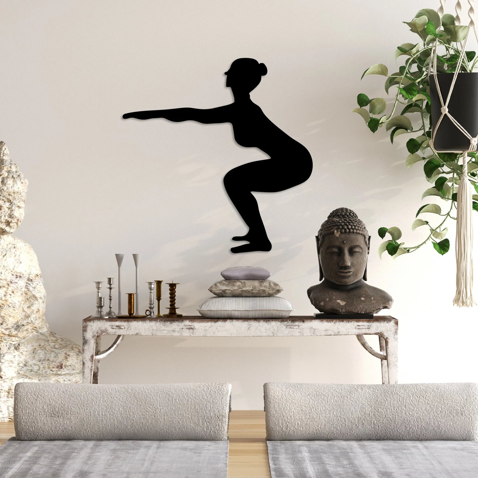 Aksesor dekorativ metalik për mur, Wallity, Yoga 27, ngjyrë e zezë, 54x55cm