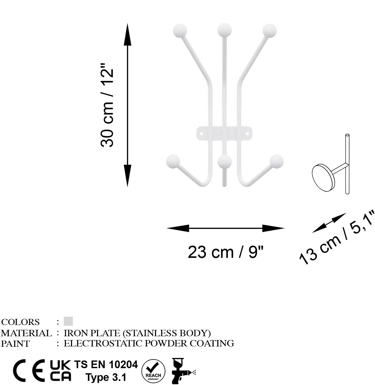 Varëse muri metalike Wallity, Ant-B, e bardhë, 23x13x30cm