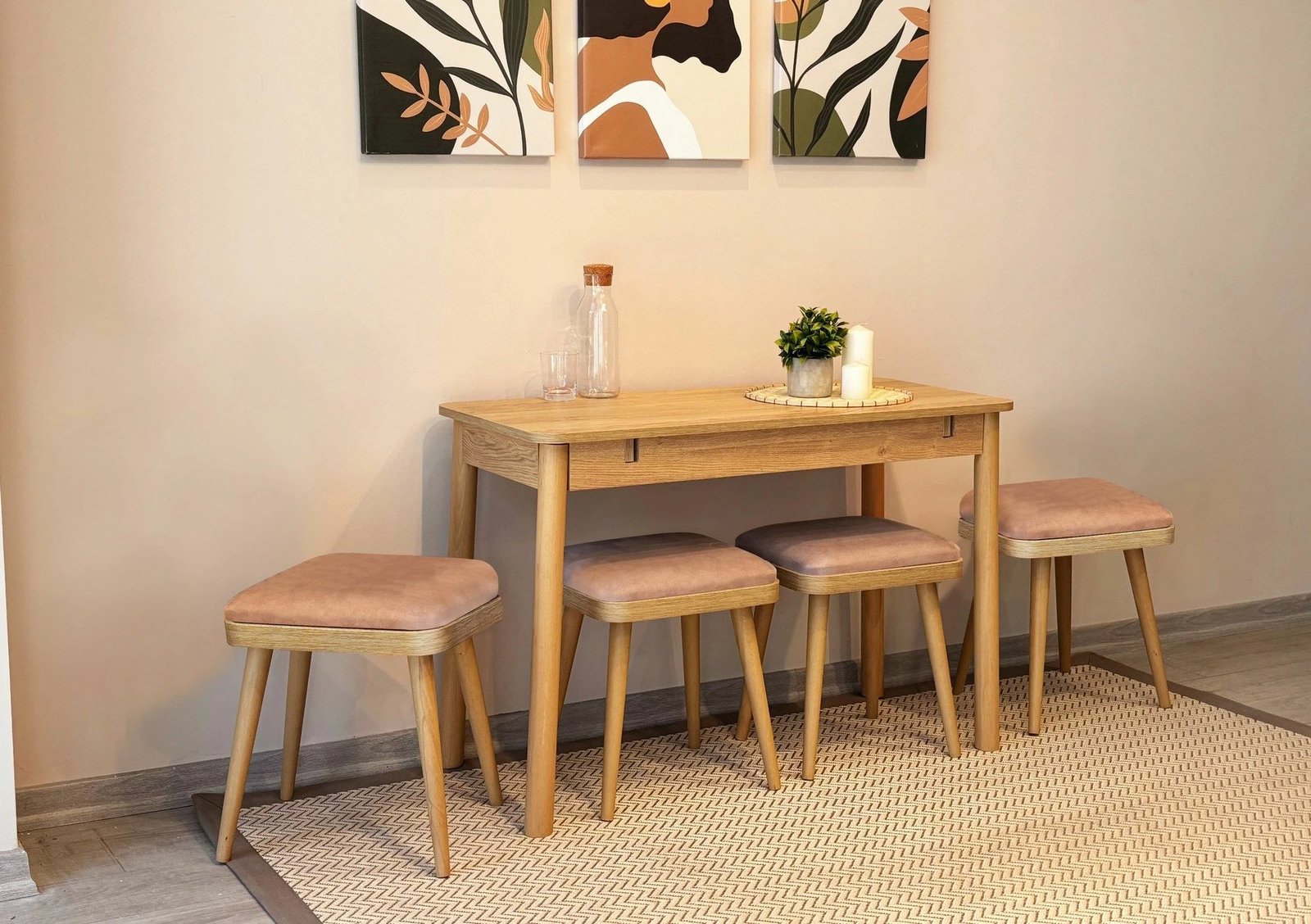 Tavolinë me karrige, zgjatshme, 6 copë, Skye Decor, Vina Mini 06 0900, ngjyrë lis dhe gur