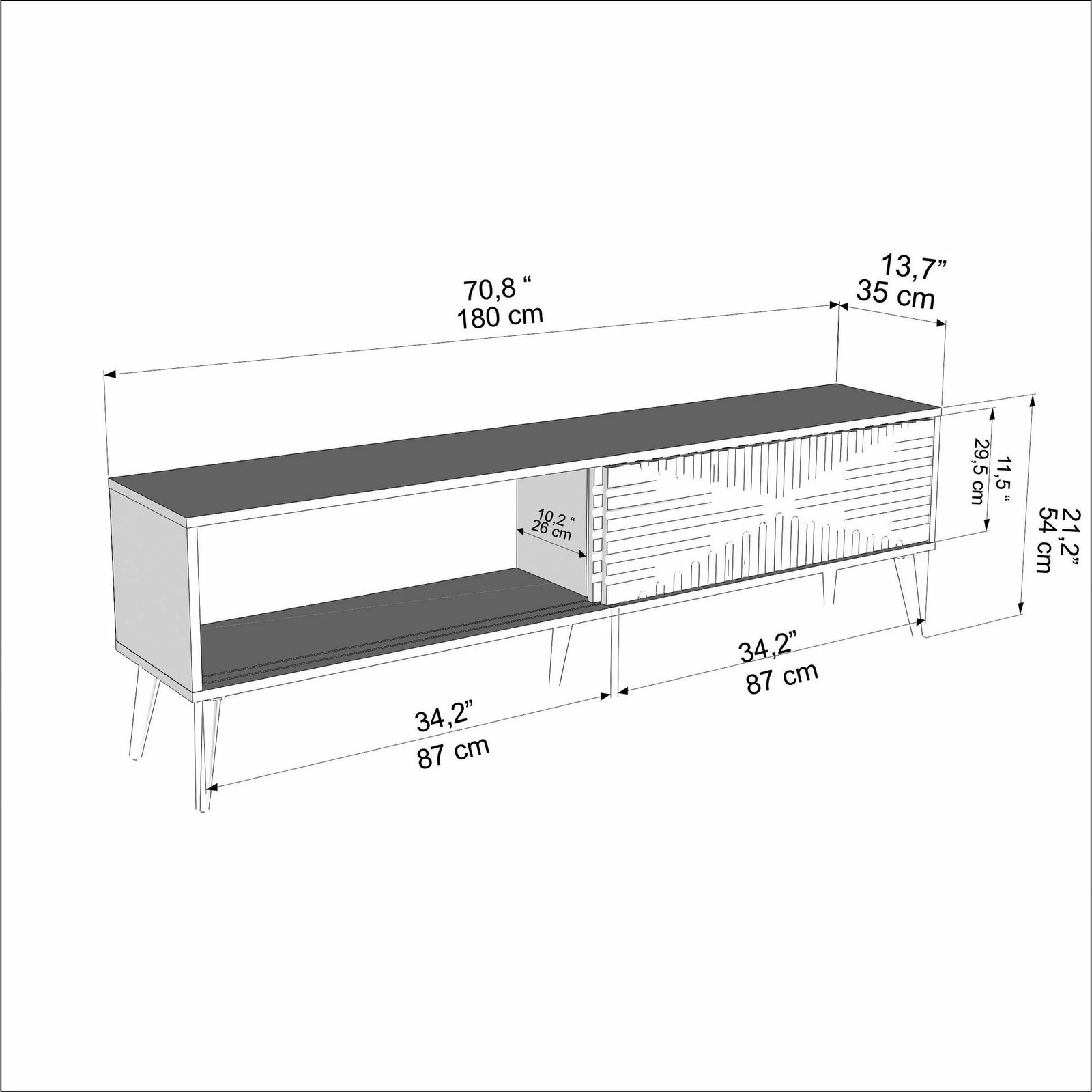 Komodë TV Skye Decor, ngjyrë lis safir dhe e bardhë