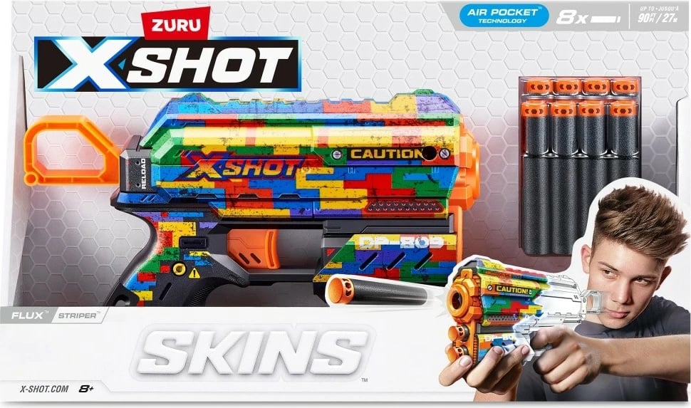 Blaster lodër ZURU X-Shot Skins Flux Striper me 8 shigjeta, shumëngjyrësh