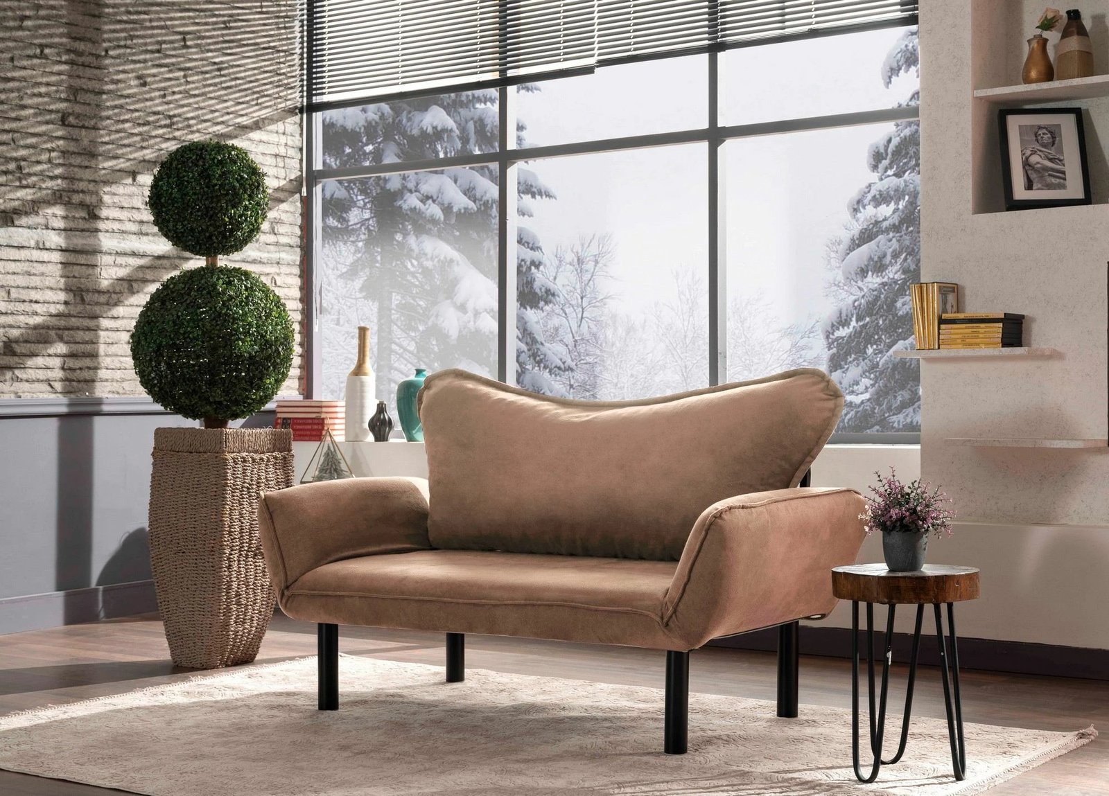 Divan 2-vendësh që shndërrohet në shtrat, Atelier del Sofa, Chatto, ngjyrë kafe e çelët