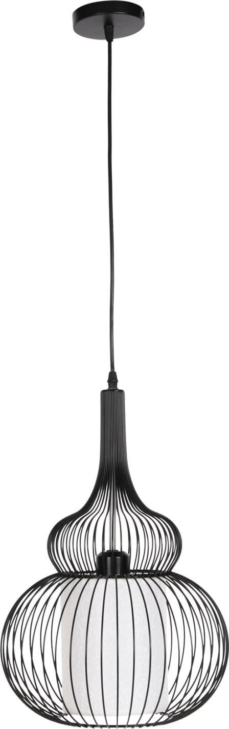 Llambë varëse tavani FH4185, metal i zi, pëlhurë e bardhë, Φ30x115H cm Llambë varëse tavani FH4185, metal i zi, pëlhurë e bardhë, Φ30x115H cm